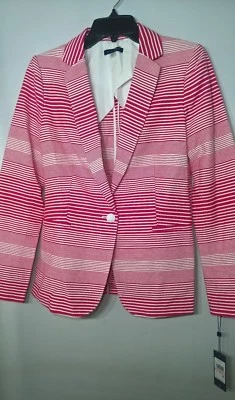 Tommy Hilfiger Mujer Rosa Blanco Rayas Individual - Botón Blazer 10 Foto 1 de 4