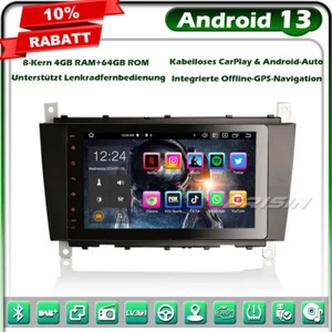 8-Kern Android 13 Autoradio 4G GPS Navi Mercedes C/CLC/G Klasse W203 W463 BT 5.0 - Bild 1 von 22