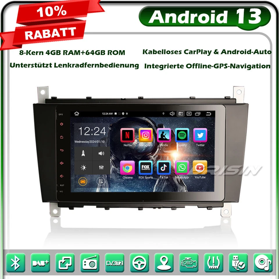 8-Kern Android 13 Autoradio 4G GPS Navi Mercedes C/CLC/G Klasse W203 W463 BT 5.0 - Bild 1 von 4