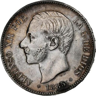 [#1502318] Spain, Alfonso XII, 5 Pesetas, 1885 (87), Madrid, Silver, AU(50-53),  - Image 1 of 2