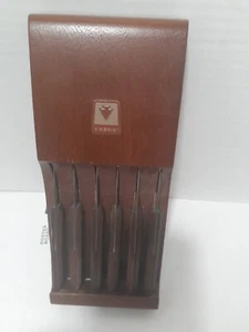 Vintage Flint Stainless Vanadium 6 Piece Wood Steak Knife Set With Wall Rack - Picture 1 of 3