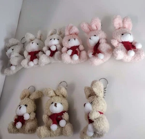 9 Cute Stuffed Animal Keychain Soft Fluffy Bunny Rabbit Keychain Pendant - Picture 1 of 7