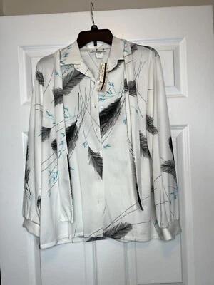 NUEVO CON ETIQUETAS Blusa Top Grande Vintage Trissi Retro Botón Frontal Corbata Cintura Pluma Blanca Foto 1 de 4