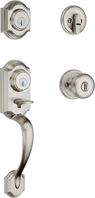 Kwikset Montara Puerta Entrada Frontal Manija Cerradura Níquel Satinado con Perilla Juno a Foto 1 de 4