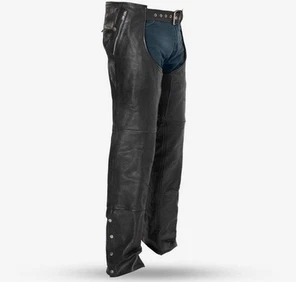 First Manufacturing Patriot Black Leather Chaps size XS UNISEX NWT - Foto 1 di 12