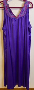 Vintage Vanity Fair Purple Vneck Embroidered Maxi Long Slip Nightgown Plus 3X - Picture 1 of 5