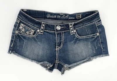 Pantalones Cortos Grace in LA Para Mujer 5 Denim Envejecido Estrás Adornado Western Foto 1 de 4