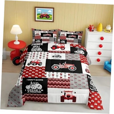  Cartoon Tractor Comforter Set Farm Tractor Down Duvet for Kids Boys Twin Red - Image 1 of 4