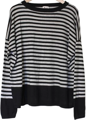 PLANET by Lauren G Negro Gris RAYAS CUELLO REDONDO SUÉTER Top O/S Algodón Modal Foto 1 de 3