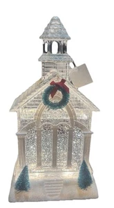 Christmas Lighted Church Snowing Decor indoor home décor - Picture 1 of 12