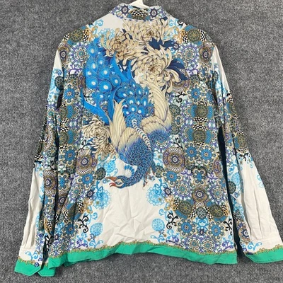 Camisa Robert Graham Para Hombre Mediana Calce Clásico Blanco Azul Pavo Real Bordada AOP Foto 1 de 4