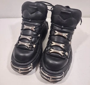 New P Rock Platform Goth Ankle Boots Lace CD811 Black Shoes Tower Ankle Size 8 - Picture 1 of 8
