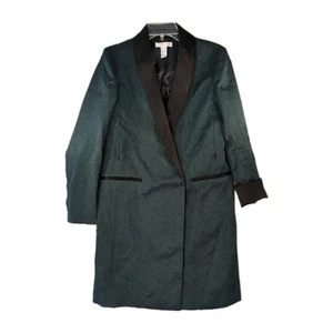 H&M Emerald Green Holiday Jacket Sz 6 Long Single Breasted Sparkle Satin Lapel - Picture 1 of 8
