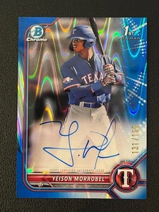 Yeison Morrobel 2022 Bowman Chrome 1st Auto Blue Raywave /150 Rangers - Picture 1 of 2