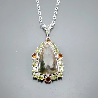 Handmade Natural Moss Agate Necklace 925 Sterling Silver 18"/N25892 - Image 1 of 4