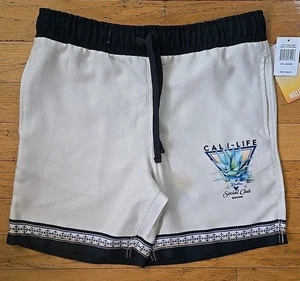 Malibu CALI -LIFE Mens Shorts Size M 7" Length Natural / Multicolor Linen Look  - Picture 1 of 14