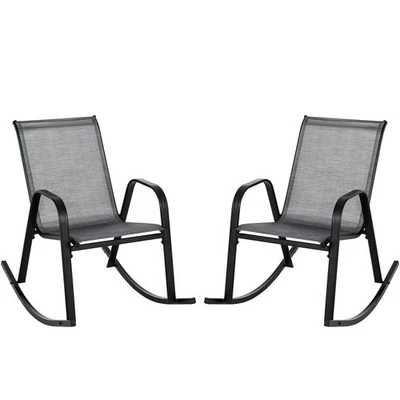 Mecedora de patio 2 piezas balancín de metal resistente exterior antideslizante gris Foto 1 de 4