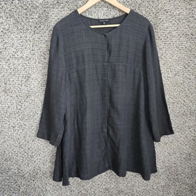 Top Eileen Fisher para mujer gris medio túnica costa mezcla de lino ligero Foto 1 de 4