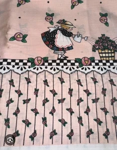 Vintage (1990) Daisy Kingdom -Watercan Girl (Pink)-Mary Engelbreit-3 yd x 45" - Picture 1 of 6