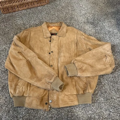 Boston Traders Men’s LG Genuine Leather Suede Jacket Tan Brown Zip snap Vintage - Image 1 of 4