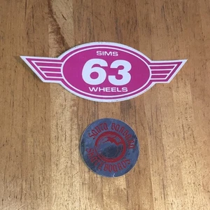 Vintage 1970’s Santa Barbara Skateboards & SIMS 63 Sticker Reflective Silver Red - Bild 1 von 9