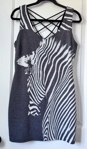 EUC Vintage Bebe Addiction Sleeveless Zebra Print Tank Dress Gray White Black L - Picture 1 of 9