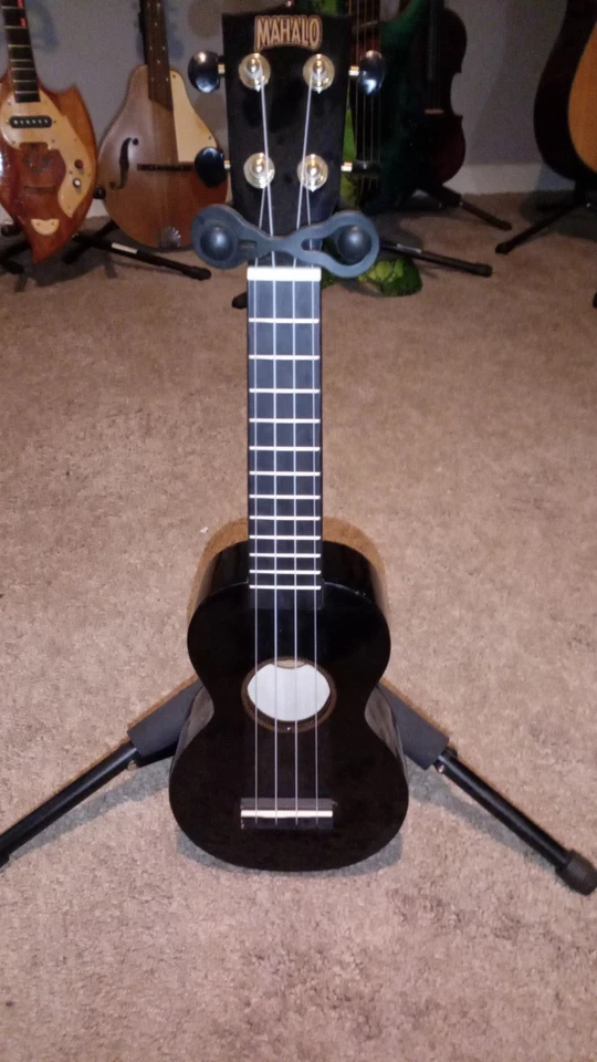 Black Ukulele with Stand and Gig Bag for Beginners Concert Size Uke Mahalo - Image 1 of 4