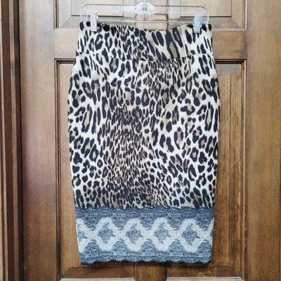 Falda Thalia Sodi Leopardo Elástica Elegante Hasta la Rodilla Mediana Negocios Informal Foto 1 de 4