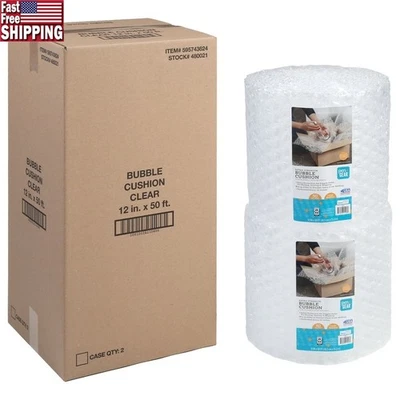 Bubble Cushion Wrap 2-Pack 12in x 50ft Puncture Resistant Packing Material New - Image 1 of 4