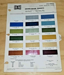 1970 Pontiac Paint Chip Color Code Sample Sheet Rinshed Mason RM firebird - Foto 1 di 7