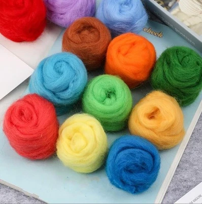 9 Colors Fibre Wool Roving For Needle Felting Hand Spinningss DIY Material Set - Image 1 of 4