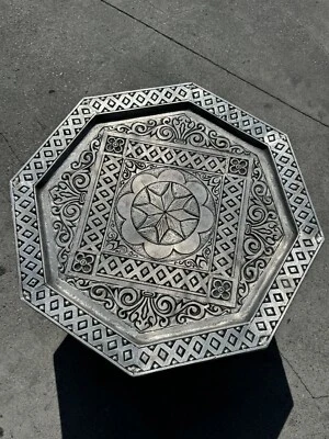 Antique Moroccan Side Table, 18" Height And 26” W Moroccan Bedside Coffee Table - Image 1 of 4