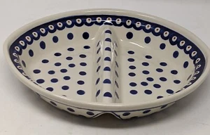 Boleslawiec Poland  10 Inch Divided Vegetable Bowl Hand Made  Beautiful - Picture 1 of 24