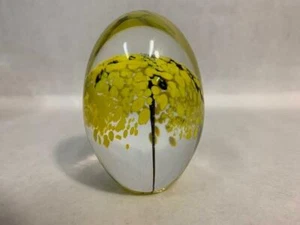 Daum France Crystal Egg Glass Egg Paperweight Yellow Black Art Glass Signed - Picture 1 of 5