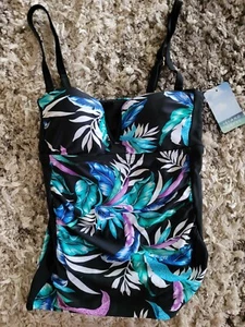NUOVO ISLAND WAVES TANKINI TOP MULTICOLORE FLOREALE HALTER TANKINI TOP DA BAGNO DONNA S - Foto 1 di 6