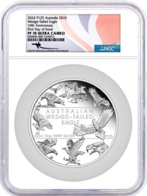 2024 P125 Australia $10 WEDGE TAILED EAGLE 10 Yr Ann 10 Oz Silver  NGC PF70 FDOI - Image 1 of 4