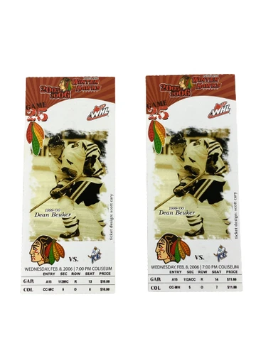 Portland Winterhawks Hockey Game Tickets 2/8/06 Dean Beuker Picture Cover