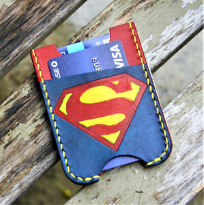 Handmade MINUS Minimalist Leather Wallet Superman Money Clip