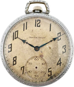 Antique 12 Size 1928 South Bend Studebaker 21 Jewel Mechanical Pocket Watch Runs - Picture 1 of 4