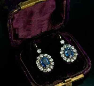 2.50Ct Oval Cut Lab Created Sapphire Drop Dangle Earring's 14K White Gold Plated - Image 1 of 4