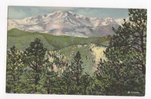 Postal de colección Colorado CO Pikes Peak over Ute Pass Rampart Range Road Linen - Imagen 1 de 4