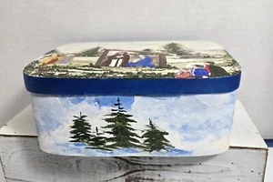 HANDPAINTED FOLK ART GISLA SCHWARTZ CHIPWOOD BOX NATIVITY SCENE SIGNED 6X8X4 - Picture 1 of 2