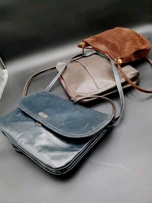 3 Carteras Bolsos Mujer Vintage Años 60-70 Azul Marino y Marrón Cuero y Gamuza  Foto 1 de 4
