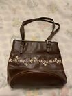Brown Faux Leather Purse - Preowned But in Good Condition - Flower Design