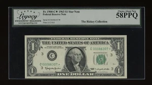 DBR 1963 $1 FRN Philadelphia STAR Fr. 1900-C* Legacy 58 PPQ Serial C00086307* - Picture 1 of 2