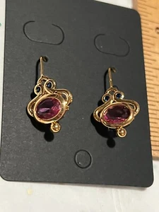 Rose Gold Plated With Red Pink Purple Stone Fashion BOHO Bohemian Earrings - Picture 1 of 9