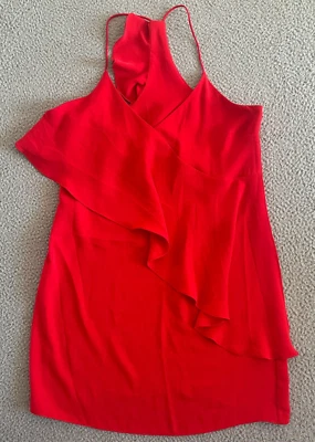 Vestido Amanda Uprichard A By Amanda Pequeño Rojo Cascada Volantes Espaguetis Foto 1 de 4