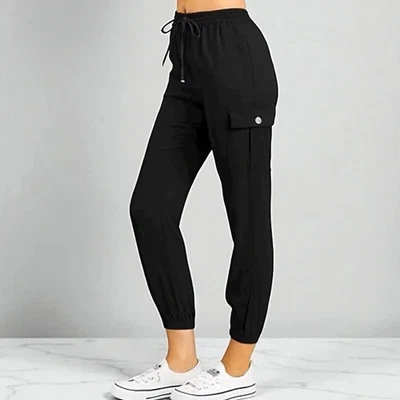 Love Tree Black High Rise Crop Linen Blend Jogger Cargo Pants in Small - Image 1 of 4