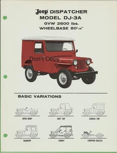 VTG 1962 Willys Jeep Dispatcher DJ-3A Mechanical Draw Basic Variations - Picture 1 of 2
