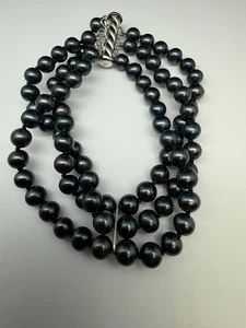 Dreistrangiges schwarz gefärbtes Zuchtperlenarmband! Sterling Silber! 7,00 zoll - Bild 1 von 8